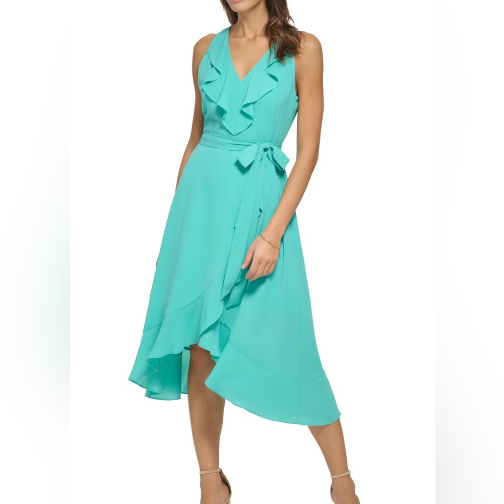 NWT Kensie ruffle trim, faux wrap dress